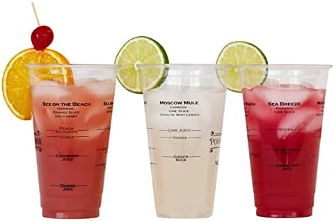 שופכים וקישוט כוסות קוקטייל פלסטיק חד פעמי למסיבות 16 גרם | 3 מתכונים בכל כוס | Bahama Mamas Pina Coladas & More | 30